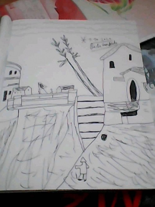 Moje kresba:Domky u řeky